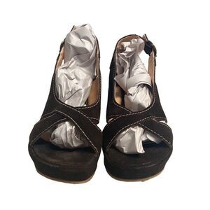 SUNDANCE Women’s‎ Peep Toe Platform Wedge Sandal Suede Size 6.5/37